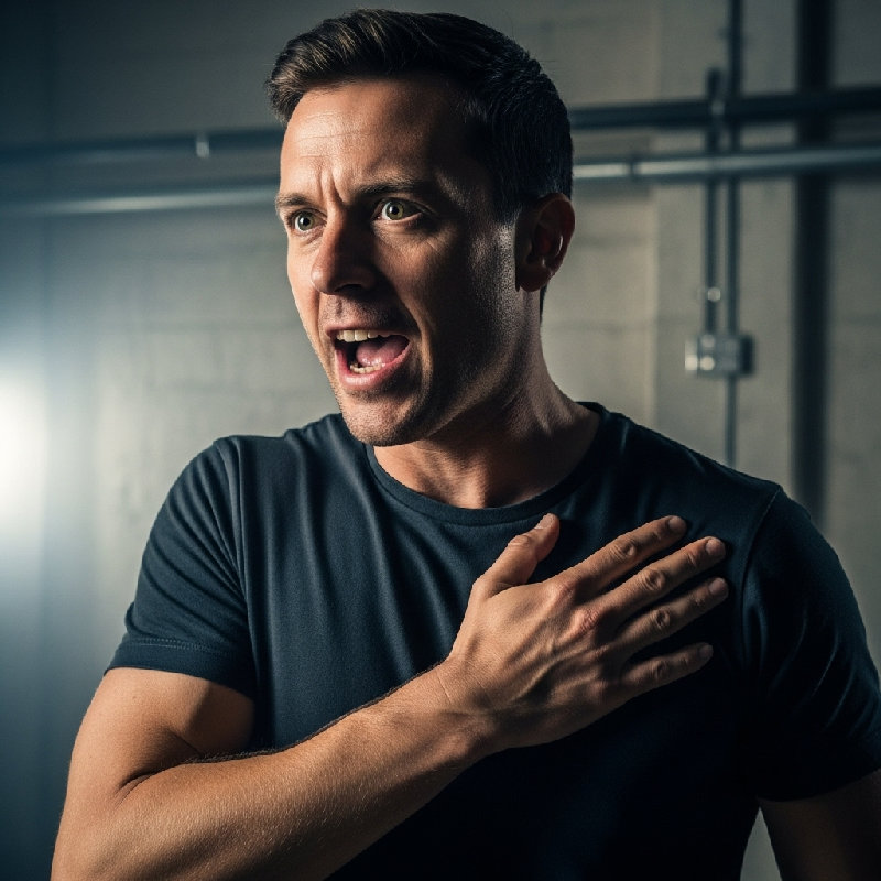 他拍了拍自己的胸口，喊着：“放马过来！” 