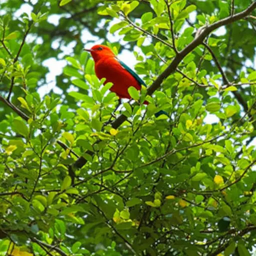 看！树上有一只红色的鸟。
