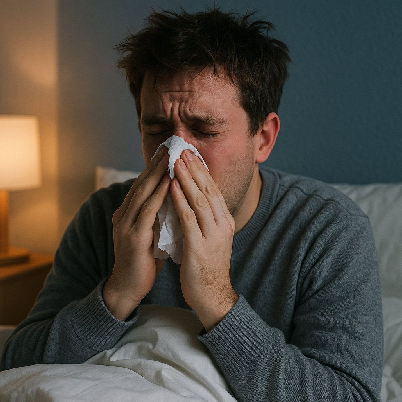 他因为感冒一晚上都在抽鼻子