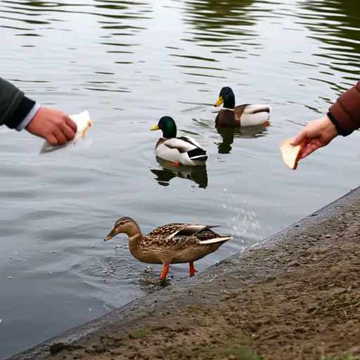 我们带了一些面包去喂鸭子。