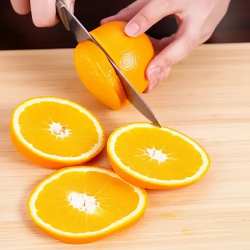 他把橙子切成了四份。