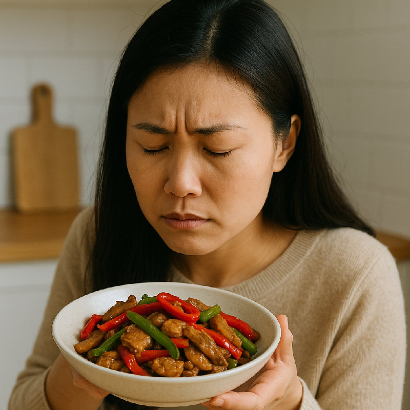 这道菜闻起来有点糊味。