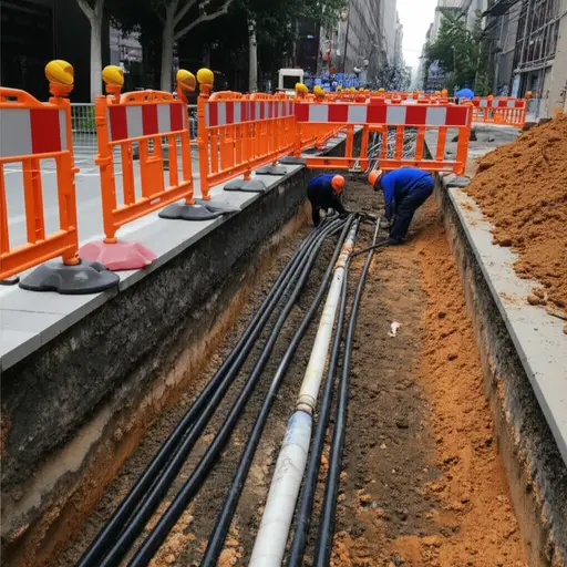 道路被挖开来铺设电缆。