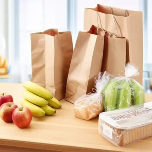 我把买好的东西放在厨房的桌子上。