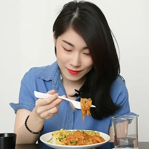 在句子 "I eat" 中，动词是现在时态。