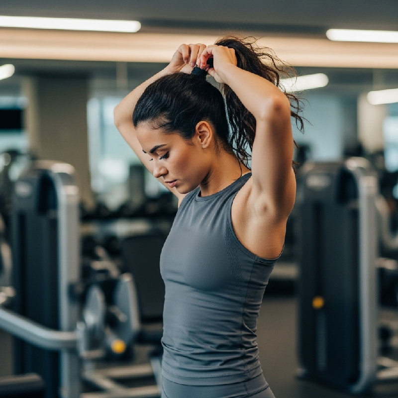 她喜欢在锻炼前把头发扎起来。