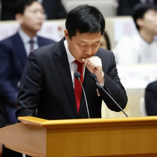 在他开始演讲前，他轻轻地清了清嗓子。