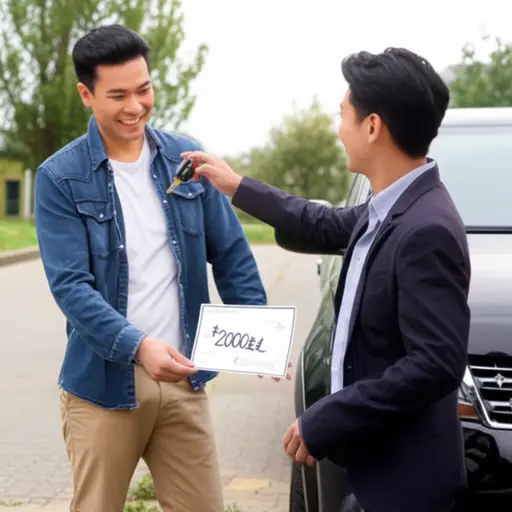 我把我的车以2000美元卖给了他。