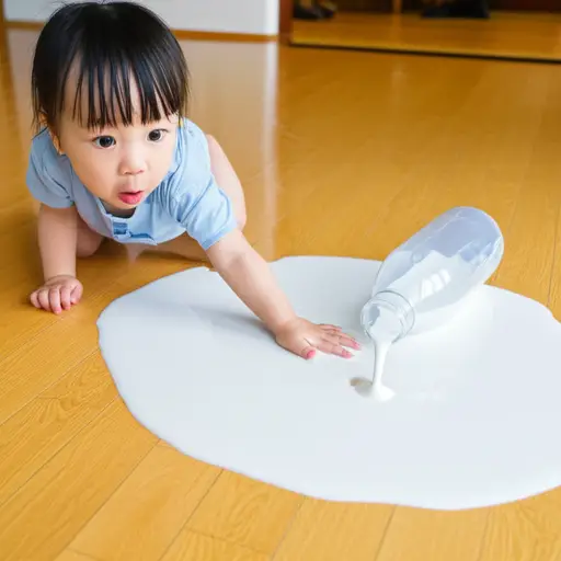 她不小心把牛奶洒了。