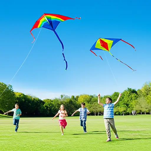 孩子们在公园里放风筝。