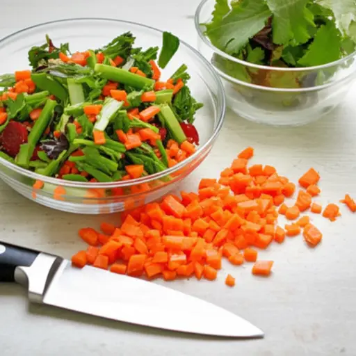 请把胡萝卜切碎再加入沙拉。