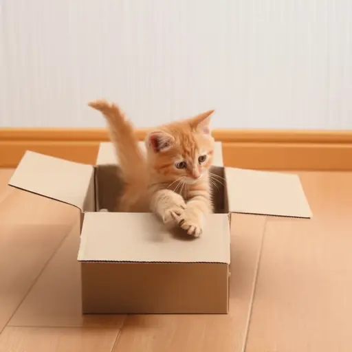 他打开盒子，一只小猫跳了出来。