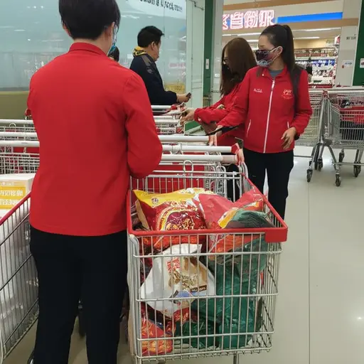 他们在超市入口处分发免费样品。