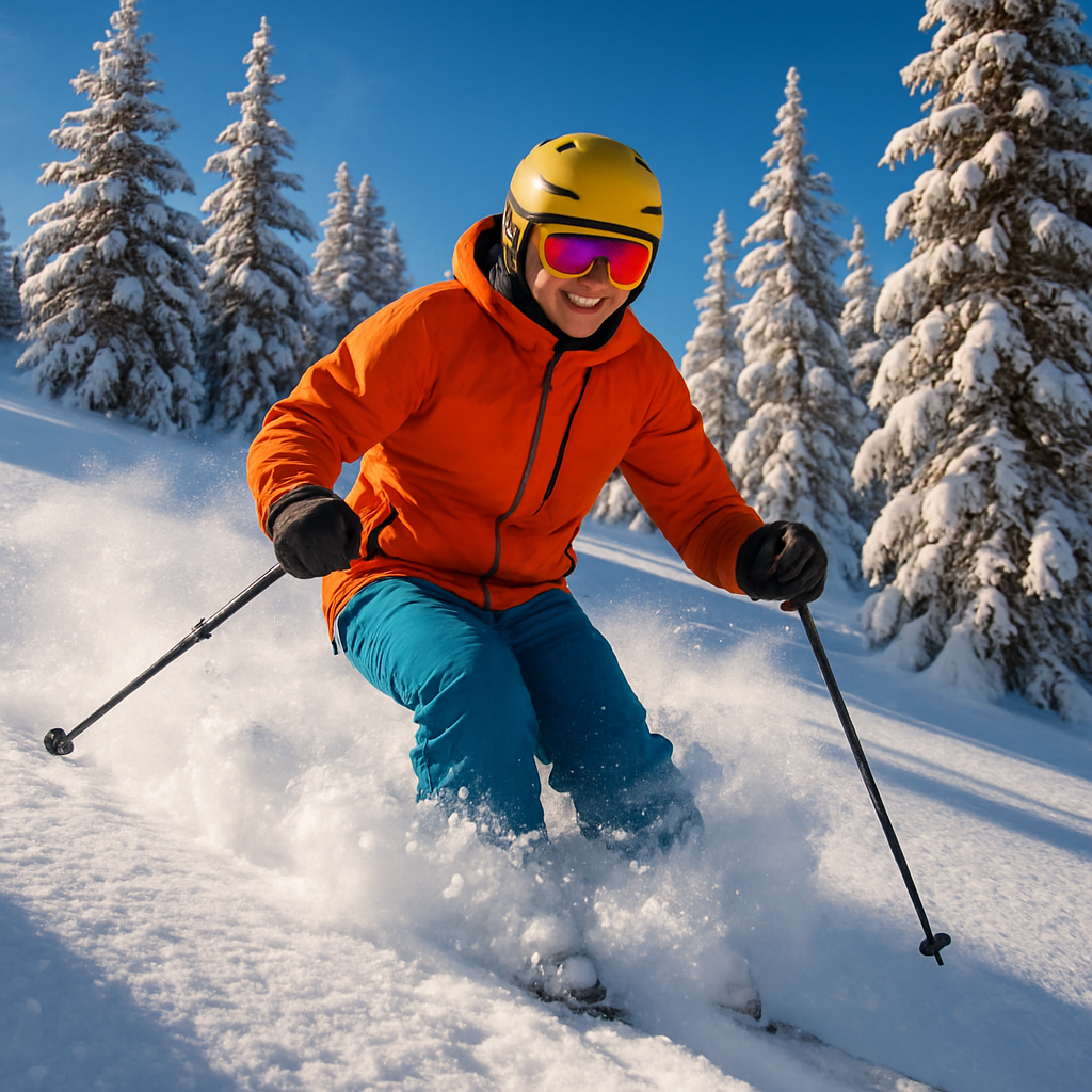 滑雪者享受着在粉末雪中滑行的刺激感。