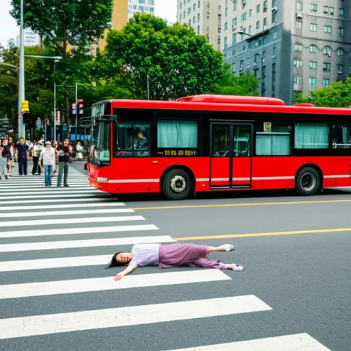 一辆公交车撞倒了她。