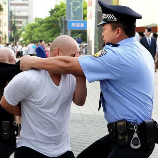 警察迅速制服了那个秃头男子。