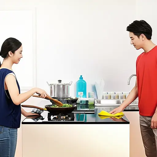 我负责做饭，但乔承担大部分打扫工作。