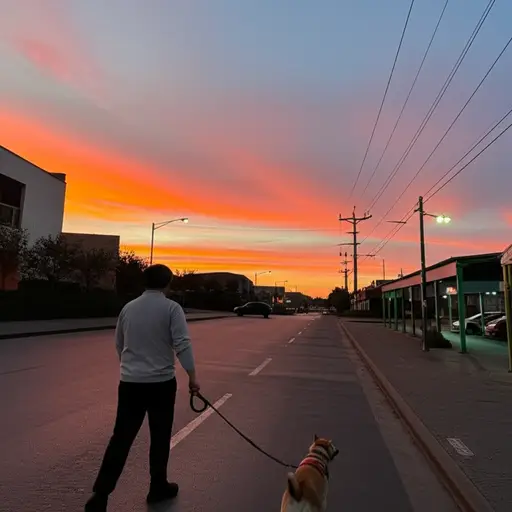 我经常在日落路上遛狗。