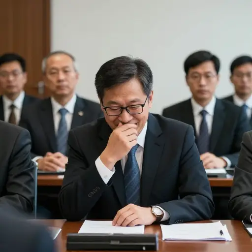 在那场严肃的会议上，他那个有趣的评论差点让我没绷住脸（差点笑出来）。