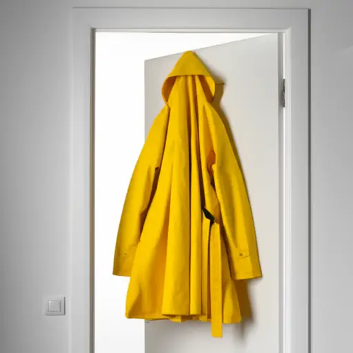 我的黄色雨衣在门后面。