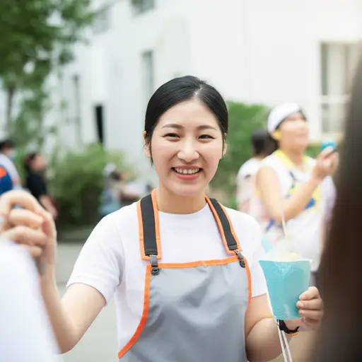 她是一位精力充沛的年轻女性，总是主动做志愿者。