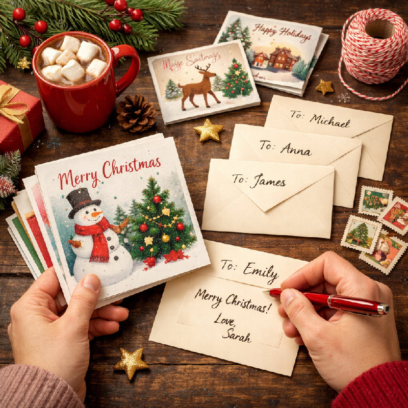 我给朋友们寄了圣诞贺卡。