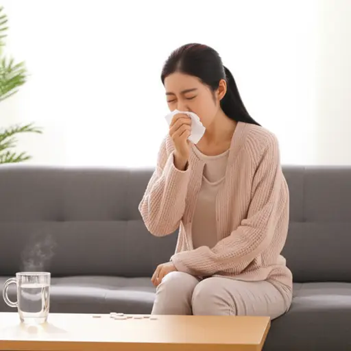 她得了重感冒，咳嗽停不下来。