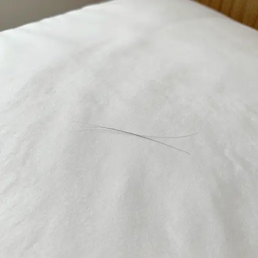 她发现枕头上有一根长长的头发。