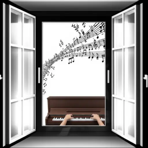 钢琴声从敞开的窗户飘出。