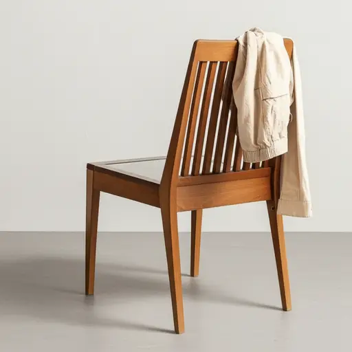 请把外套挂在椅背上。