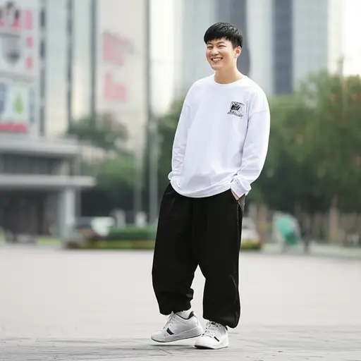 我喜欢说唱裤子和长袖T恤。