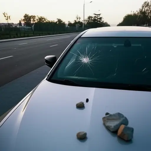 我开车回家时，一块石头砸裂了我的挡风玻璃。