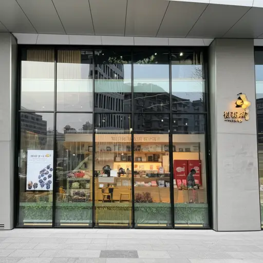 新咖啡店在一栋现代建筑的一楼。