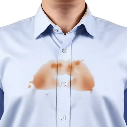 他的衬衫正面有咖啡渍。