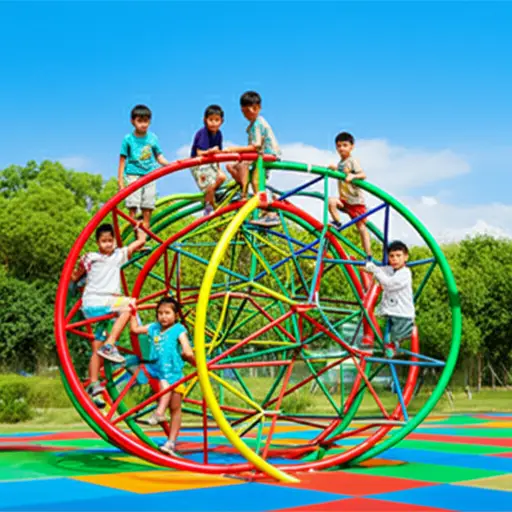 孩子们喜欢在操场上爬攀登架。