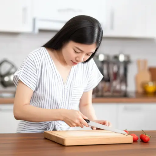 她拿起刀并仔细检查了它。