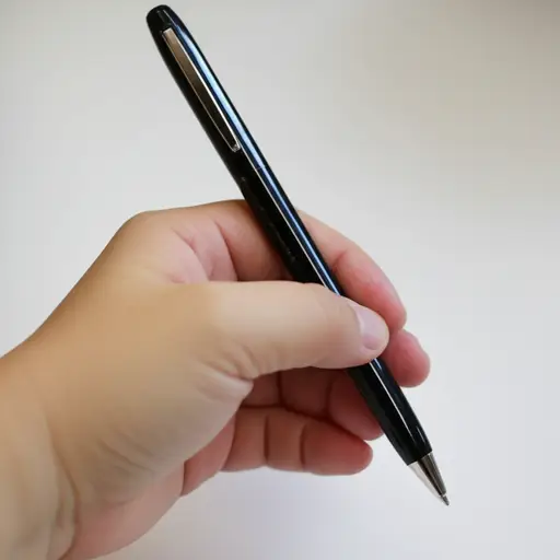 他手里拿着一支笔。