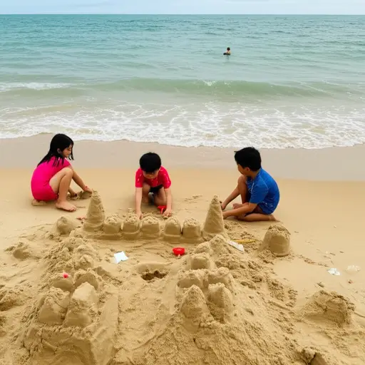 孩子们喜欢在沙滩上玩耍。