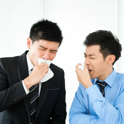 他被同事传染了感冒。