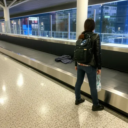 我在等行李时把围巾放下了。