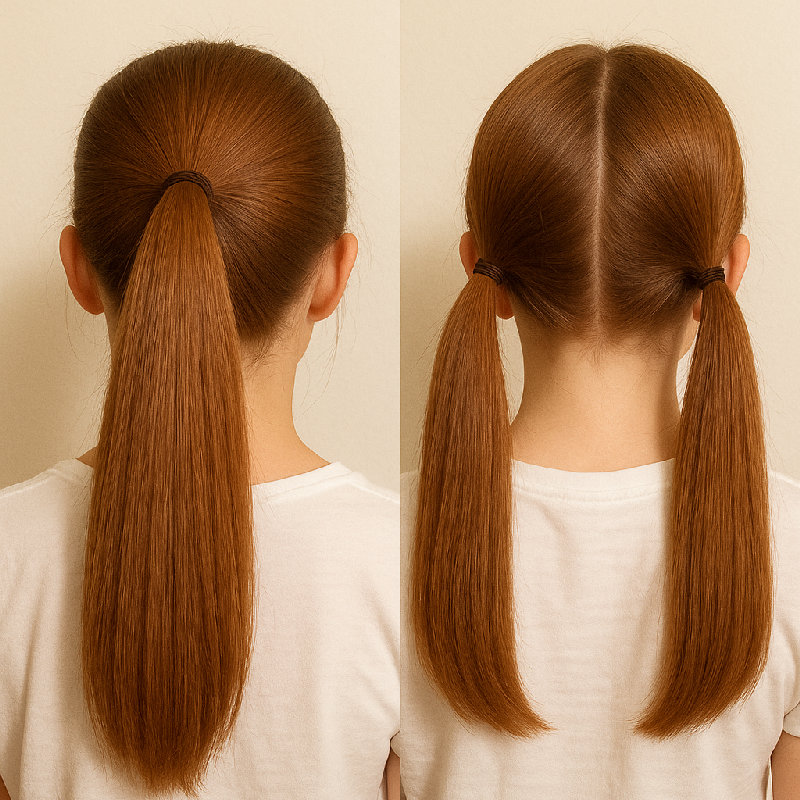 左边是单马尾, 右边是双马尾。