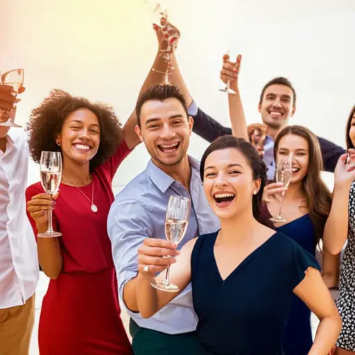 我们正在听音乐、跳舞、喝香槟。