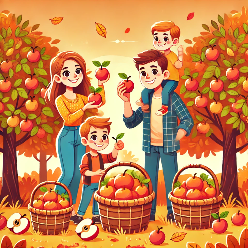 秋天我们去摘苹果。