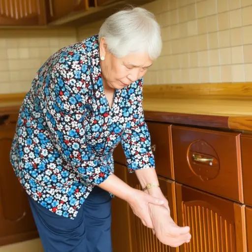 奶奶说如果她站久了，脚踝会疼。