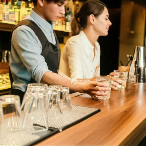 我向酒吧招待要了一杯水。