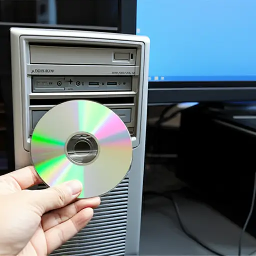 我把CD-ROM插入电脑驱动器。