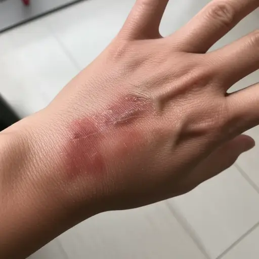 我手上的烧伤很痛。