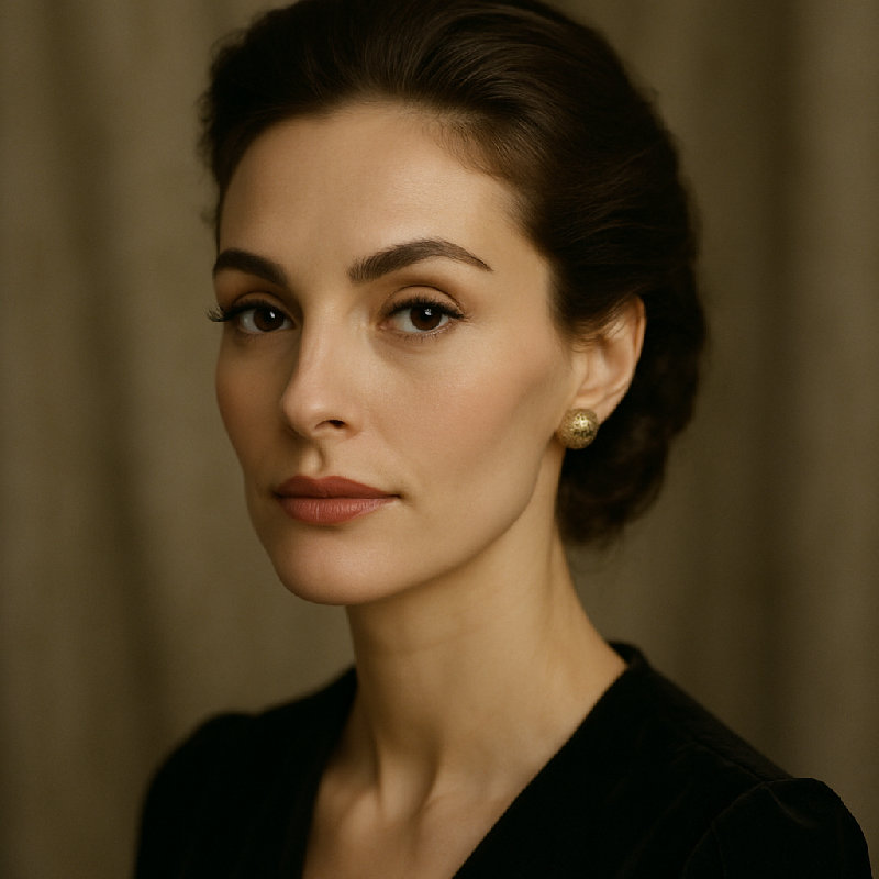 她高高的颧骨使她的脸庞显得独特而优雅。