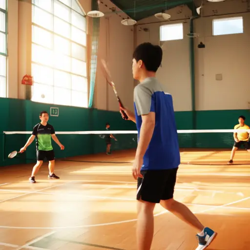 我们每周六下午在体育馆打羽毛球。