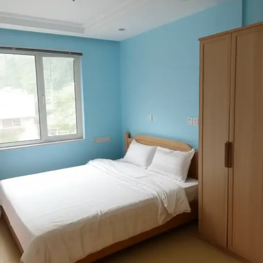 我们把卧室漆成了蓝色。